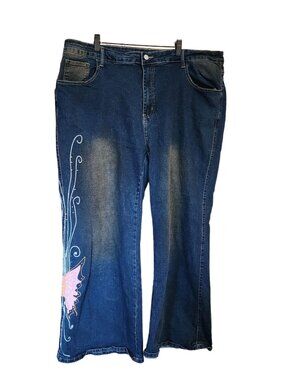 DT Denim Jeans  Butterfly Wide Leg Retro Womens Plus Size 4XL